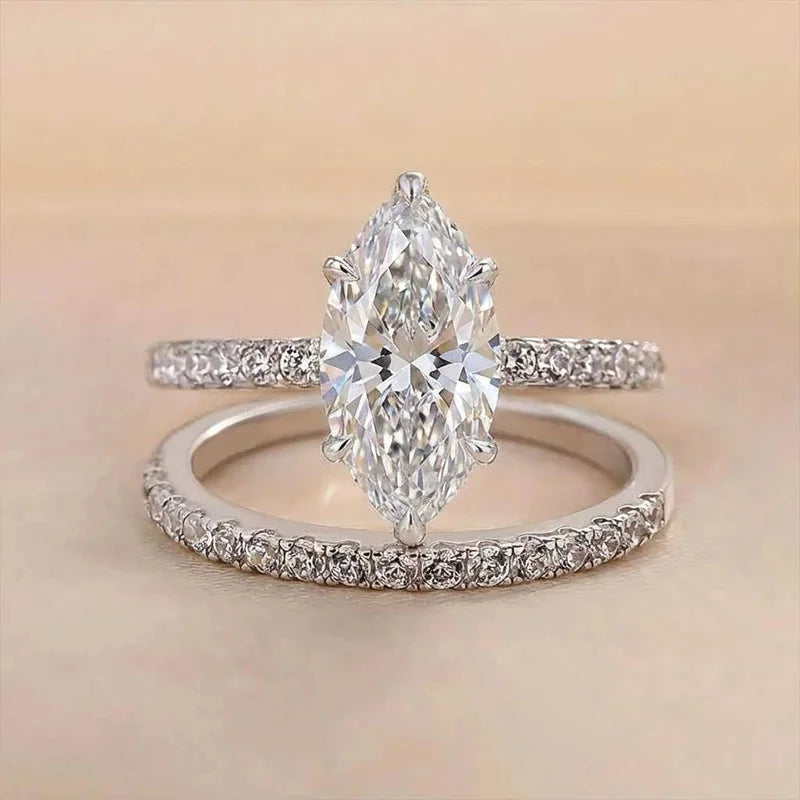 Anillo de circonita marquesa clásico de moda de plata de ley 925 para mujer, compromiso, boda, joyería fina de lujo, ventas calientes