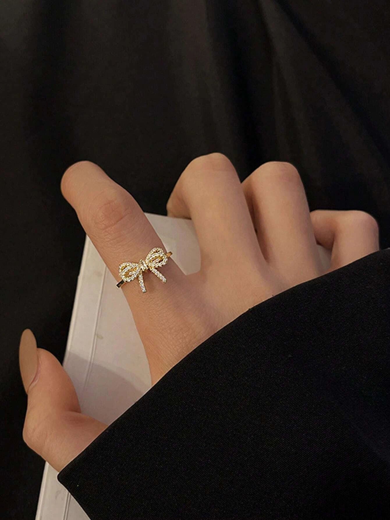 Yupsk Koreanische Mode Mikropavé-Kristall Zirkonia Schleifenring für Frauen Mädchen Exquisite Ins Trendige Minimalistische Fingerringe Schmuck