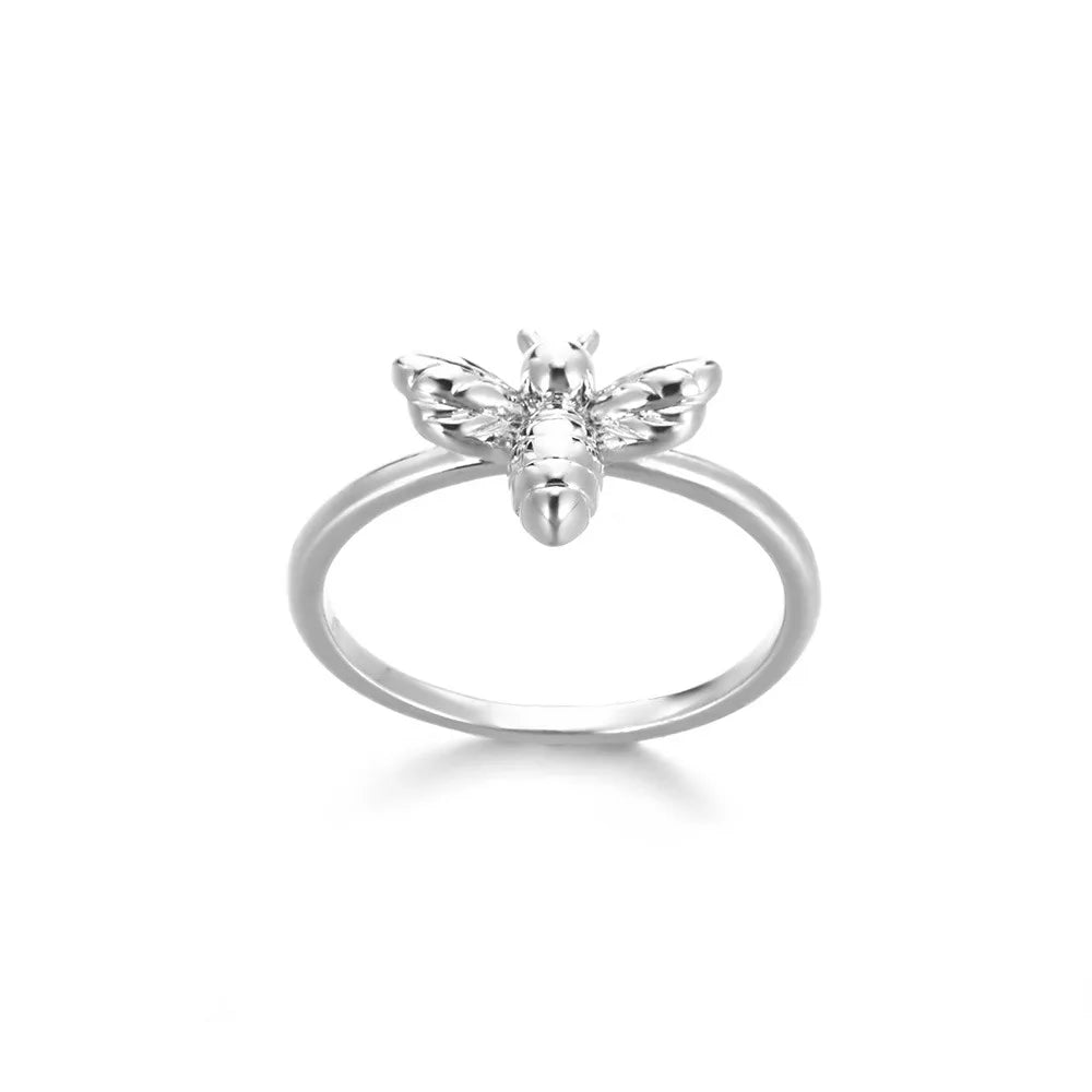 Anillos de Abeja de Moda para Mujer Diseño de Color Dorado Anillo de Abeja de Acero Inoxidable Boda Compromiso Joyería Regalo de Navidad