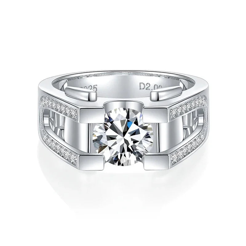 NeeTim 1ct 2ct Moissanit Ring für Herren 925 Sterling Silber mit Weißgold überzogen Ehering Männer Ringe Luxus Feiner Schmuck