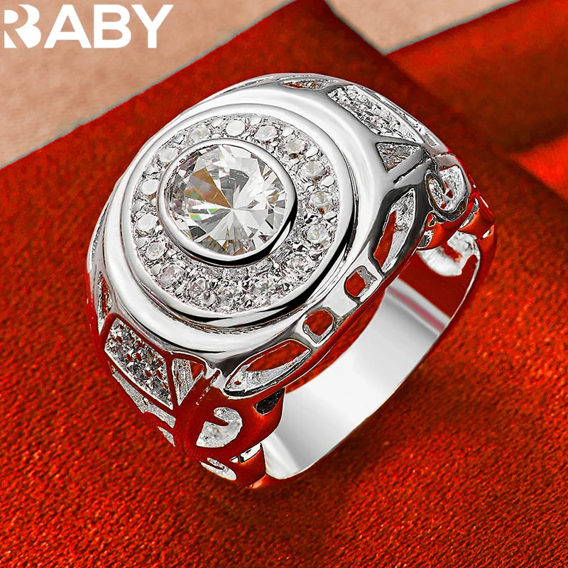 925 Sterling Silber Ringe der Größen 6-10 für Damen und Herren, runder großer Zirkonring, Mode-Hochzeits-Verlobungs-Charms, Party-Feinschmuck