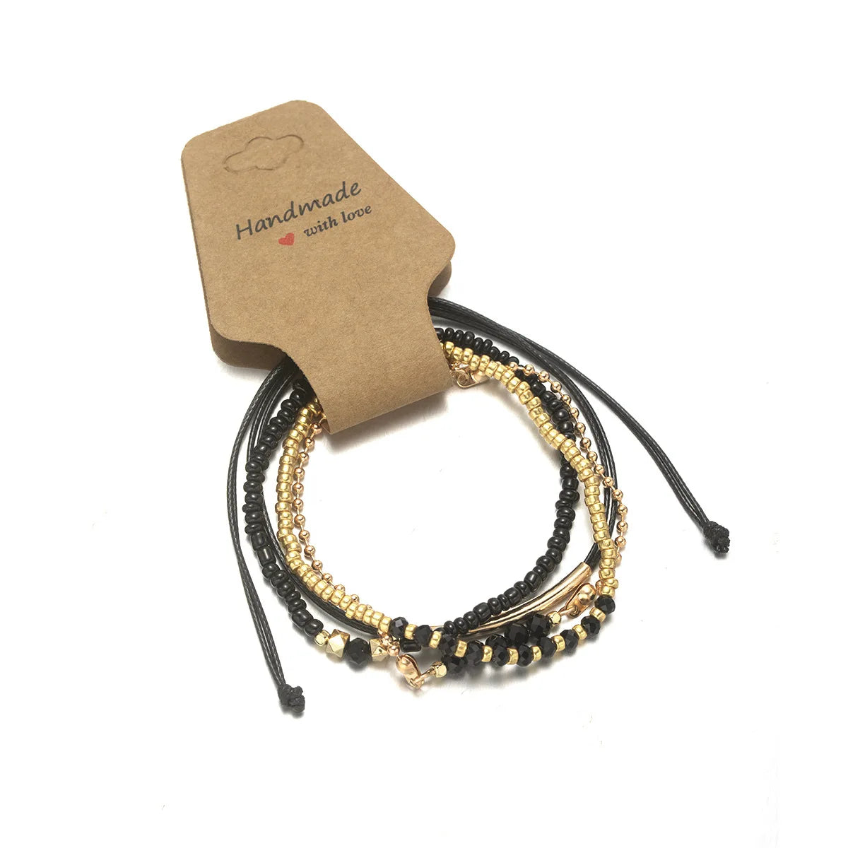 Handgemachtes schwarzes Glasstein-Armband-Set für Damen, einfaches geflochtenes Seil, Perlen, Kette, Armreif, weibliche Mode, Schmuckzubehör