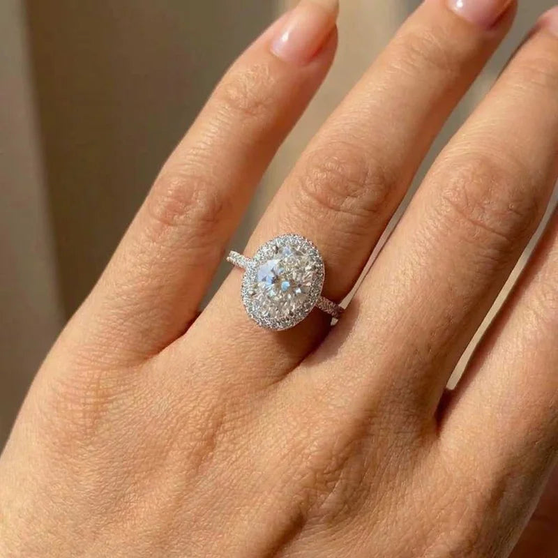 925er Sterling Silber Ovale Eheringe für Frauen Luxus Versprechen Verlobung Brautschmuck Zirkonia Jahrestag Ring