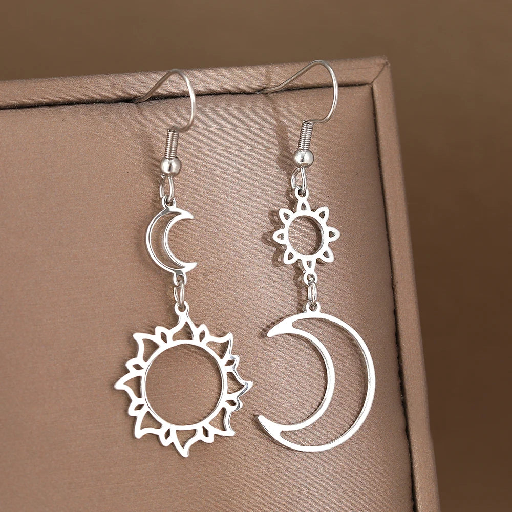 Edelstahl Ohrringe Bohemian Sonne Mond Totem Anhänger Neue Senior Statement Temperament Hängeohrringe Für Frauen Schmuck Geschenk