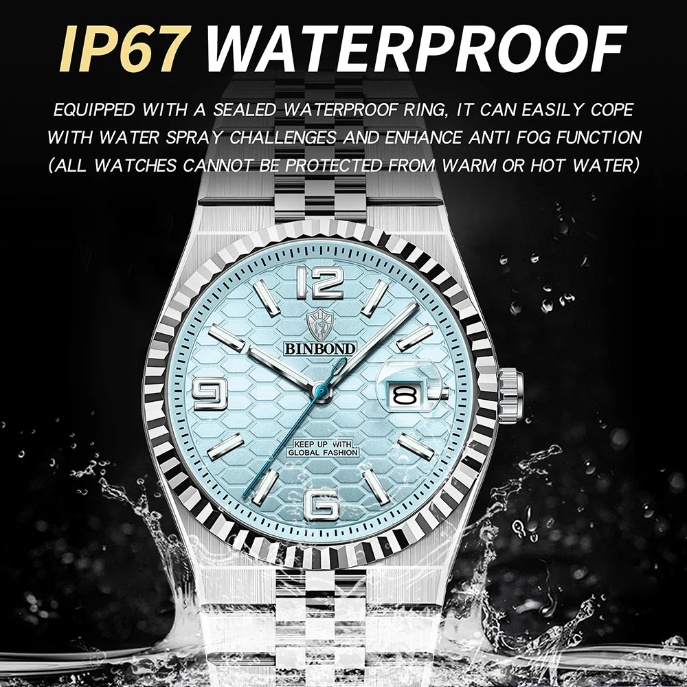 BINBOND Reloj de Hombre Original de Alta Calidad Impermeable Luminoso Fecha Lujo Reloj de Hombre de Acero Inoxidable Relojes de Cuarzo para Hombre Masculino