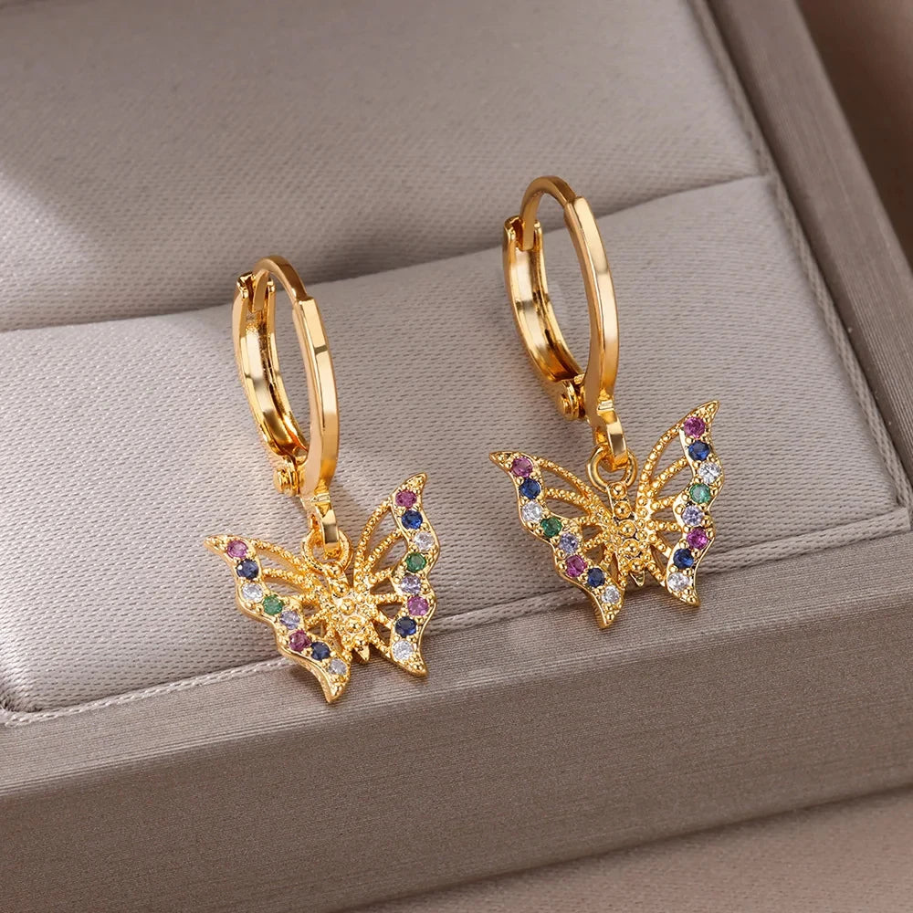 Zirkon Schmetterling Ohrringe Ohrstecker für Frauen Edelstahl Goldfarbe Schmetterling Ohrring Trend Girl Y2K Schmuck Aretes Mujer