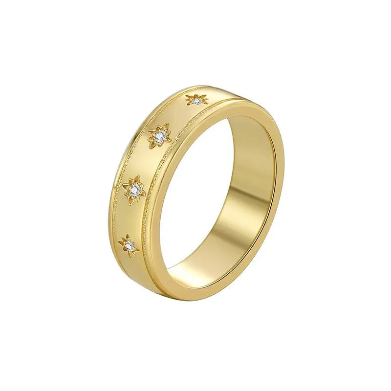 925 Sterling Silber Stern Chunky Ring für Frauen Vintage Trendy Gold Farbe Zirkonia Fingerringe Punk Accessoires Schmuck Geschenk