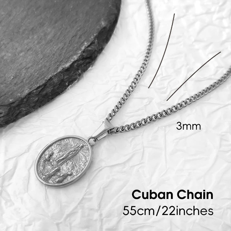 Collar con Colgante de Hip Hop Jesús y la Virgen María - Joyería de Acero Inoxidable con Chapado en Oro de 18K PVD para Regalo de Hombre