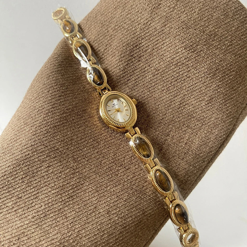 Natur-Jade-Armbanduhr Geschenk Frauen, Damenuhren Luxus Hochwertige Gold Quarzuhren, Elegante Damenarmbanduhren