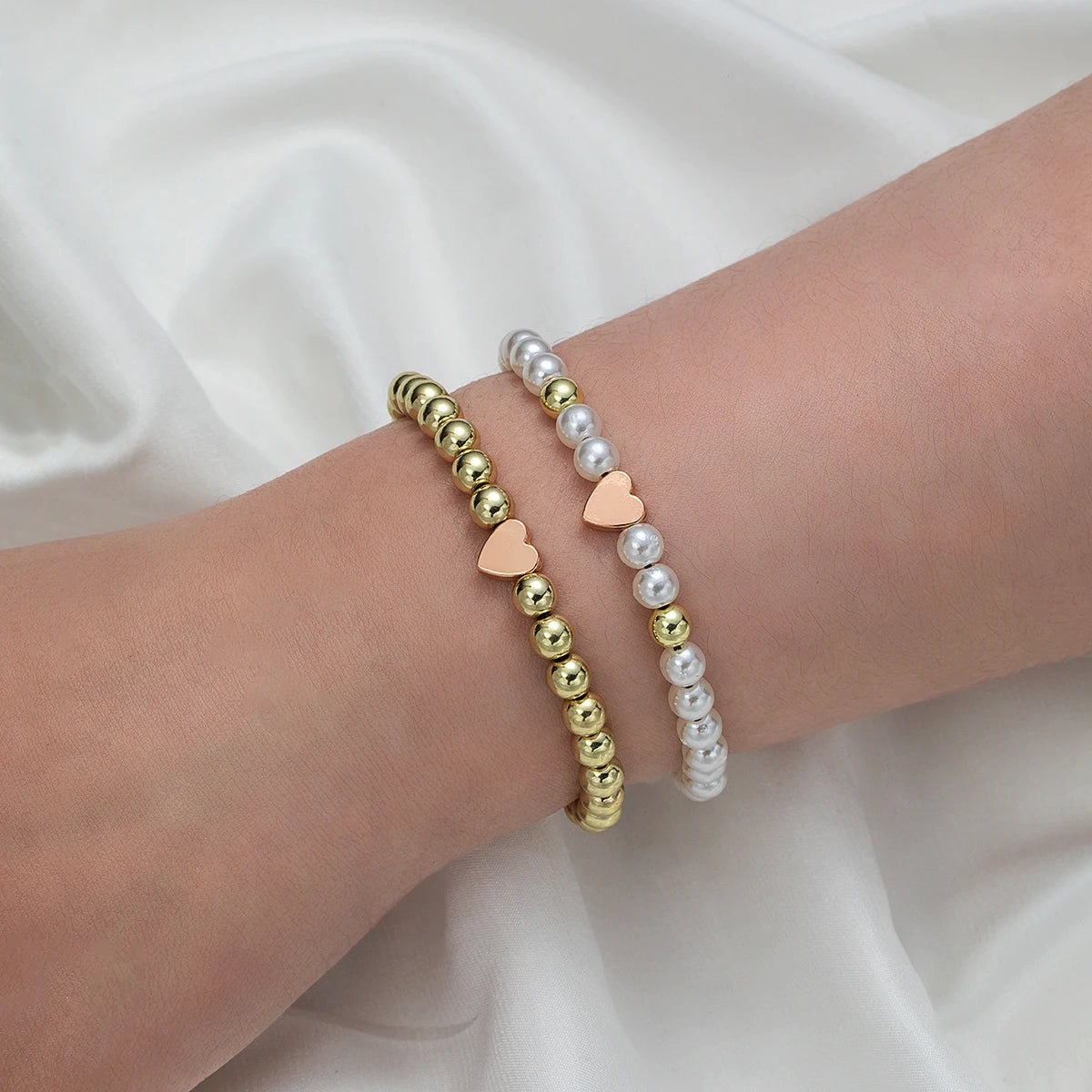 2 PSC Love Imitation Pearl Beaded Adjustable Rope Chain Valentine's Day Jewelry Gift Couple Bracelet