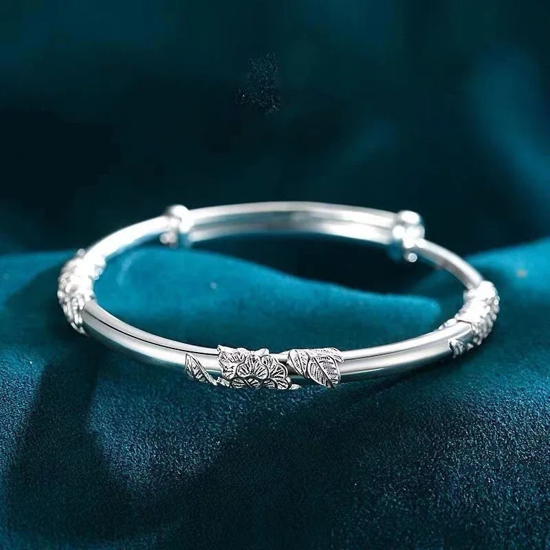 ALIZERO 925 Sterling Silber Vollblühende Blumen Armreif für Damen Filigrane Offene Verstellbare Armbänder Modeschmuck