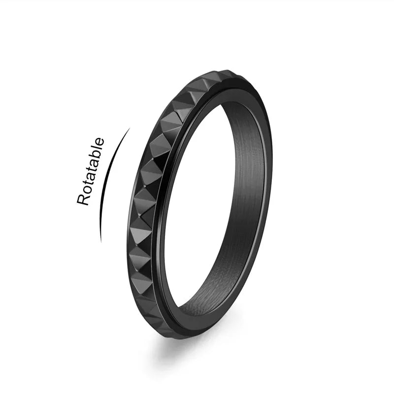 3mm dünner Edelstahl Pyramiden-Spinner-Ring Ehering für Frauen und Mädchen Größe 5-12