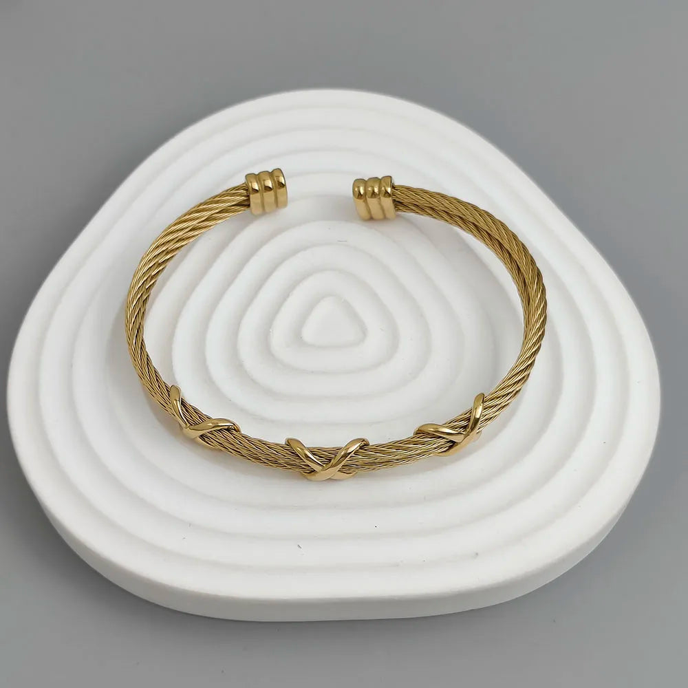 Original doppelreihiges Edelstahl-Drahtarmband in Kreuzform, vergoldet, wasserdicht und rostfrei, Paararmband