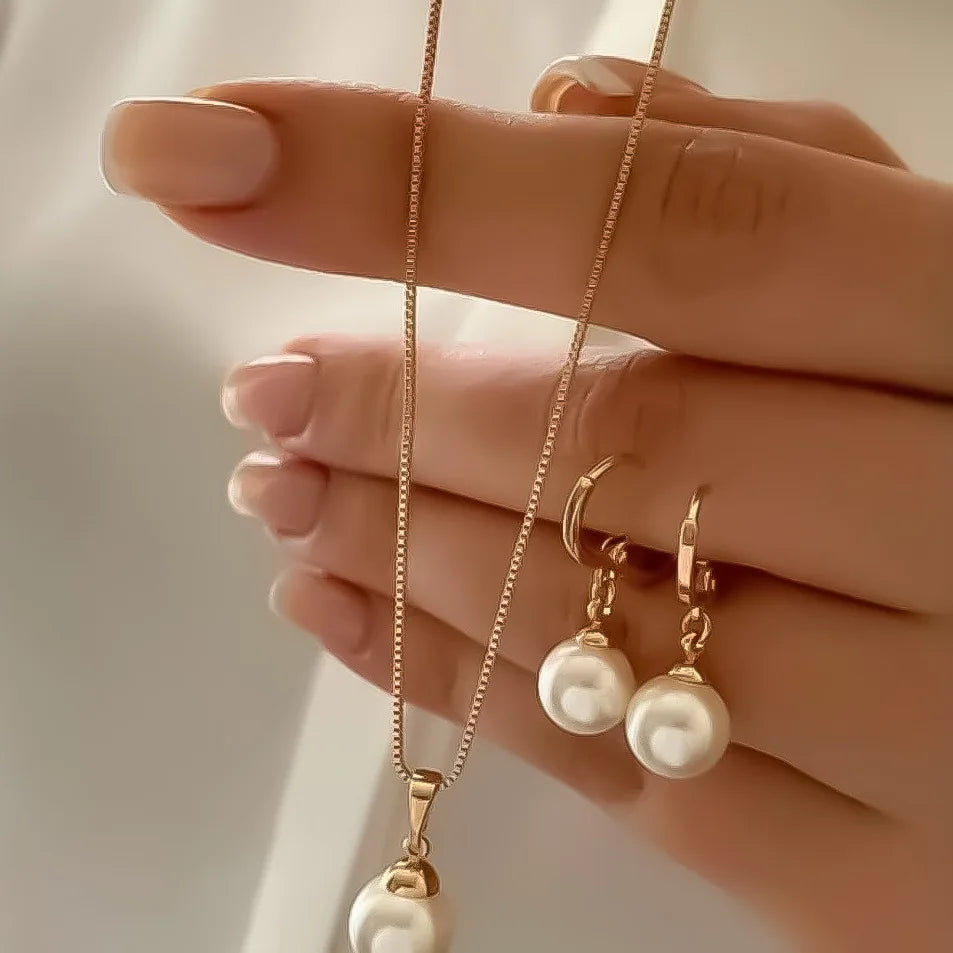 Juego de joyas de perlas de moda para mujer, pendientes colgantes, collar con colgante, atuendo simple y delicado de uso diario, accesorios de fiesta