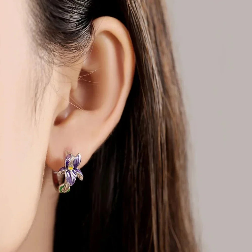 925 Plata Esterlina Serie de Flores Moradas Pendientes Joyas Aretes Versátiles para Mujer Joyería Fina Regalos de Fiesta de Cumpleaños