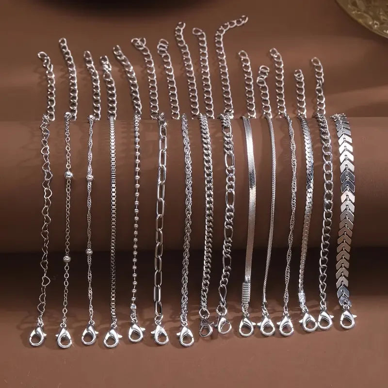5/15-teiliges Set silberfarbene Kettenperlenarmbänder für Frauen Schlichter, eleganter Urlaub, Strandparty, Freizeit-Schmuck, vielseitig, für den Alltag