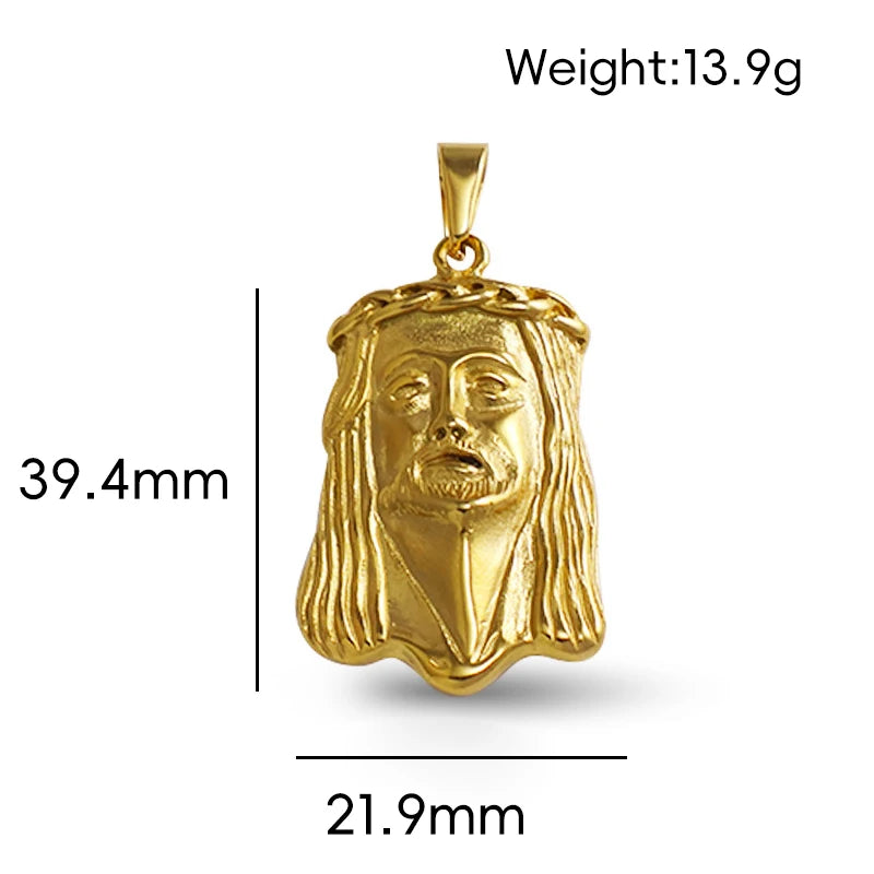 Colgante de Jesús de acero inoxidable chapado en oro de 18 quilates - Estilo clásico Hip Hop, regalo ideal para hombre para uso diario