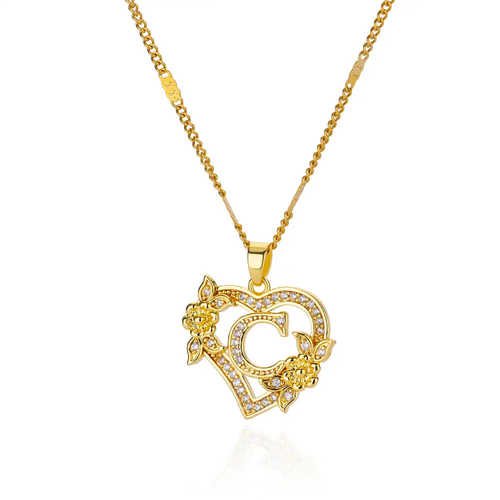 Zircon Flower Initials Necklaces For Women Stainless Steel Heart Gold Color Letter Chain Collar 2025 New Trend Wedding Jewelry