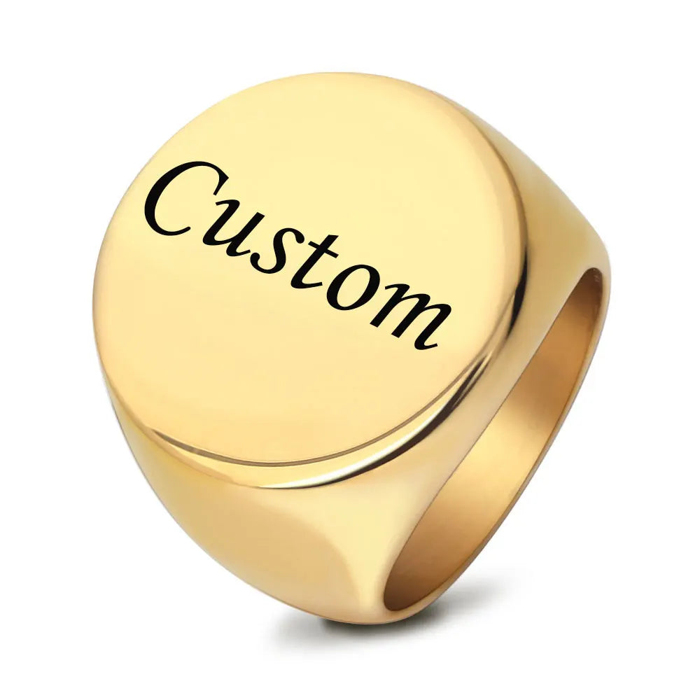 Personalisierter Siegelring Gravur Name Logo Foto Schmuck Edelstahl Rund Herren Damen Für Familie Hochzeit Personalisierte Geschenke