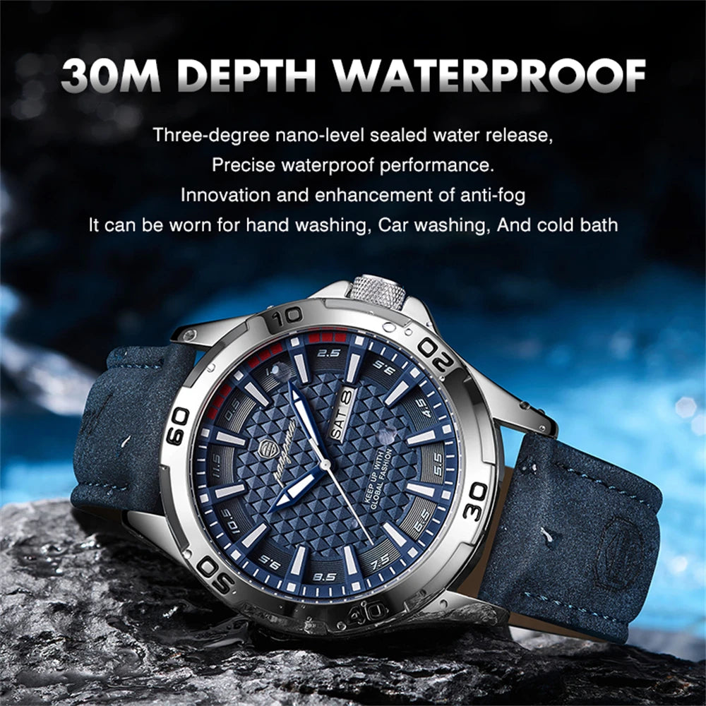 PAAZOMU Reloj de pulsera original para hombre, de lujo, resistente al agua, luminoso, con fecha y semana, de cuarzo deportivo, de cuero, para hombres Reloj