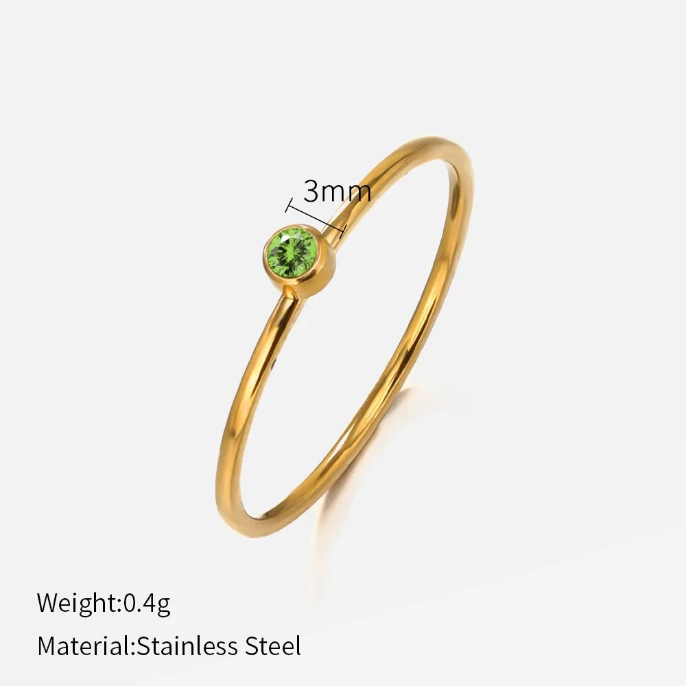 Anillo de piedra natal de acero inoxidable SUNIBI para mujer, color dorado, estilo simple, joyería de moda para fiestas, dropshipping