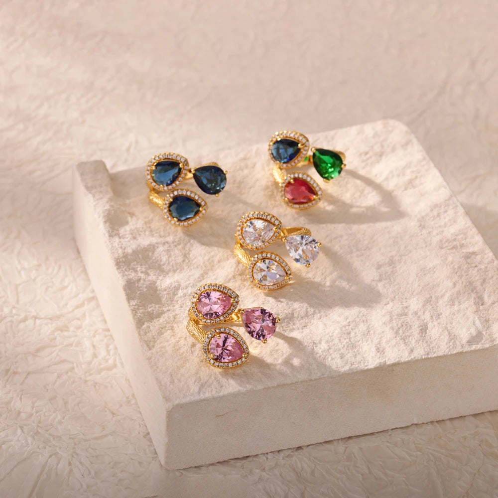 Luxuriöse bunte Zirkonringe für Damen, modischer goldfarbener Edelstahl-Offener Fingerring, Hochzeitsparty, ästhetischer Schmuck, Geschenk
