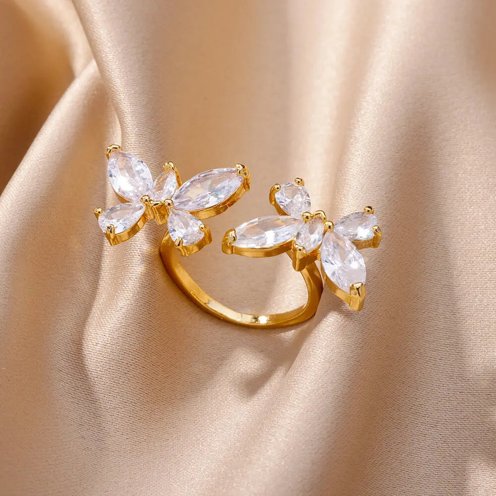Mode Luxus Zirkon Schmetterlingsringe für Damen Edelstahl Offener Fingerring Trendiger Hochzeitsfeier Ästhetischer Schmuck Geschenk
