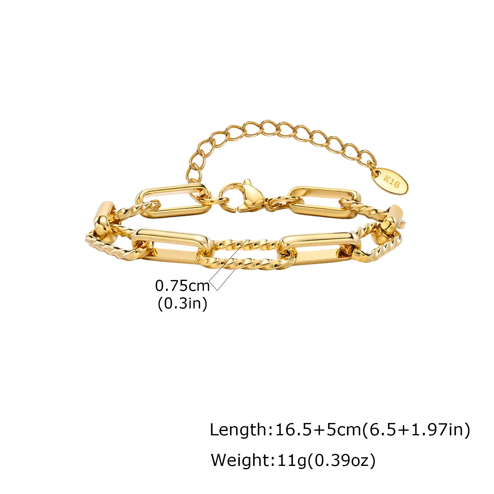 Zweifarbige Twist-Glieder-Paperclip-Armband für Damen, klobiges Edelstahl-Armband mit verstellbaren Gliedern, 18 Karat vergoldeter Schmuck