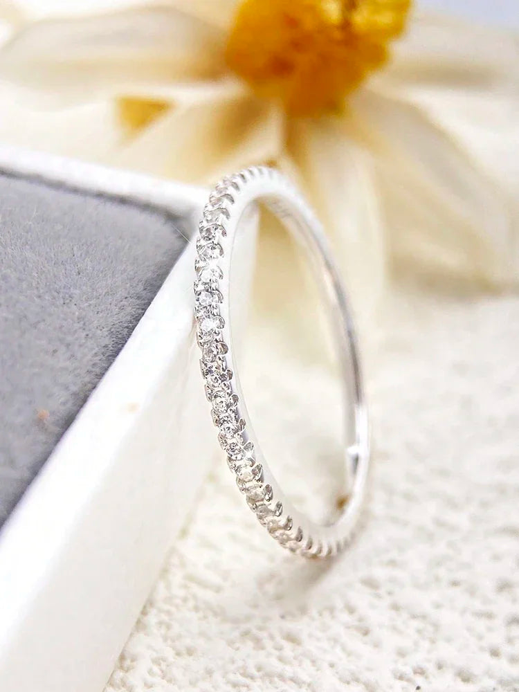 925 Sterling Silver Fashion Shiny 1.4mm Full Zircon Stackable Plain Ring For Women Daily Party Personalized Fine Jewelry