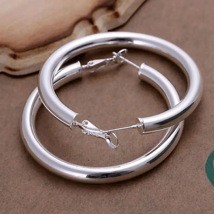 Pendientes de Plata de Ley 925, Elegantes, Bonitos, para Mujer, Fiesta, Círculo Grande de 5 CM, Joyería, Boda