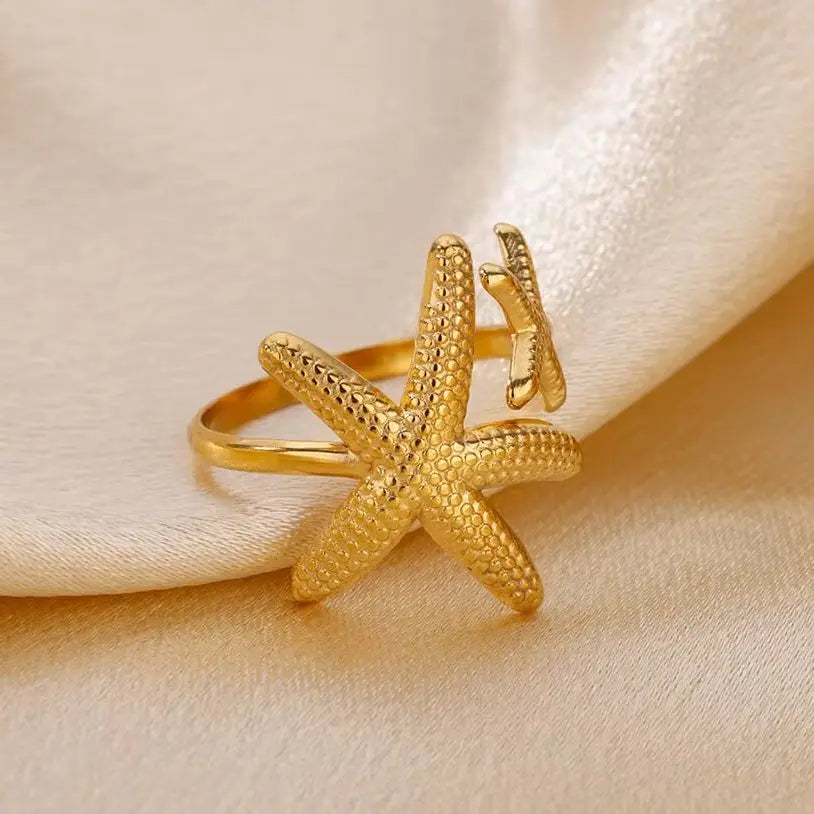Anillos abiertos de acero inoxidable con forma de estrella de mar para mujer, color dorado, geométricos, ajustables, para bodas, fiestas, moda, regalo, anillos