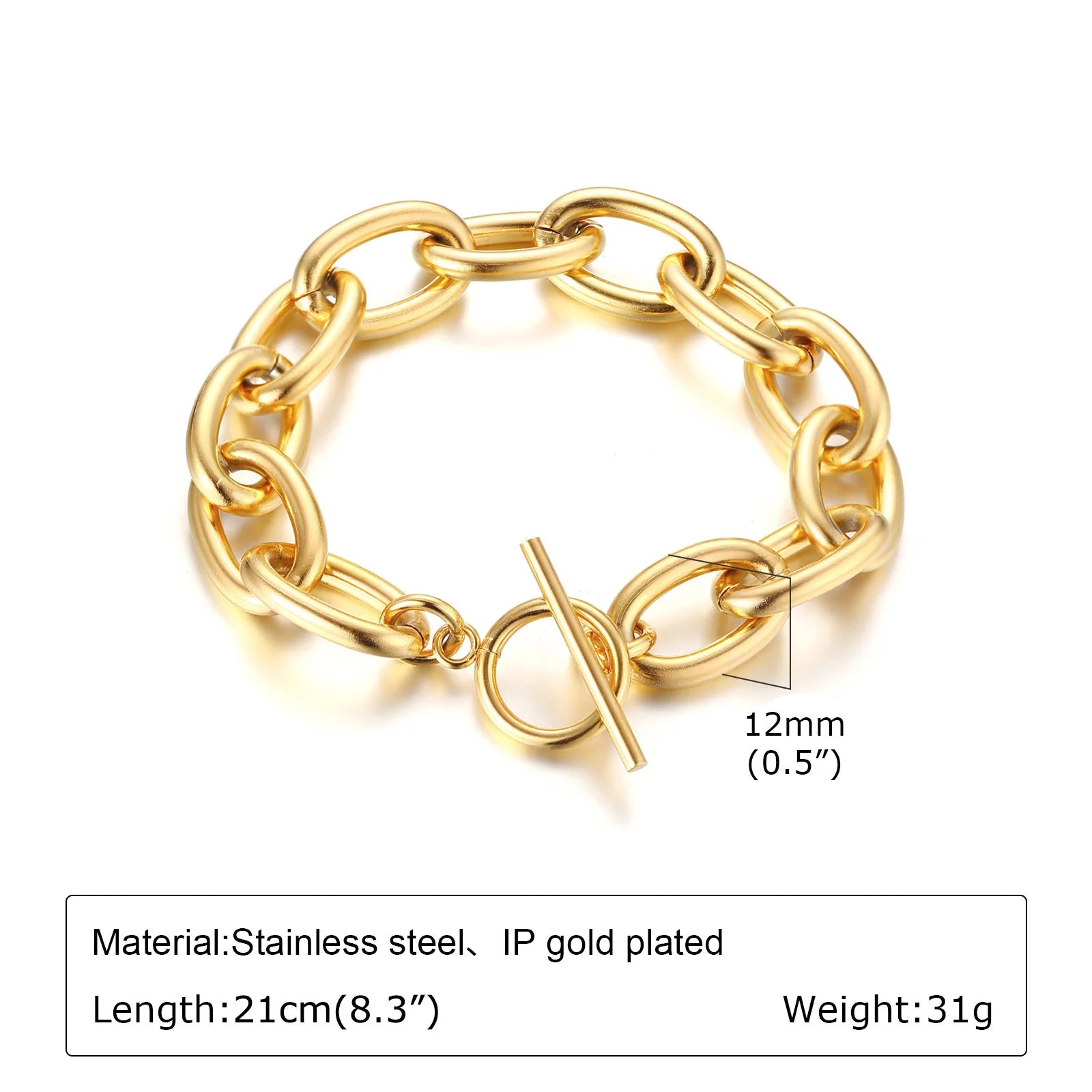 Klobiges Edelstahl-Gliederarmband für Damen, vergoldete Layering-Armbänder Armband Wasserdichter Schmuck