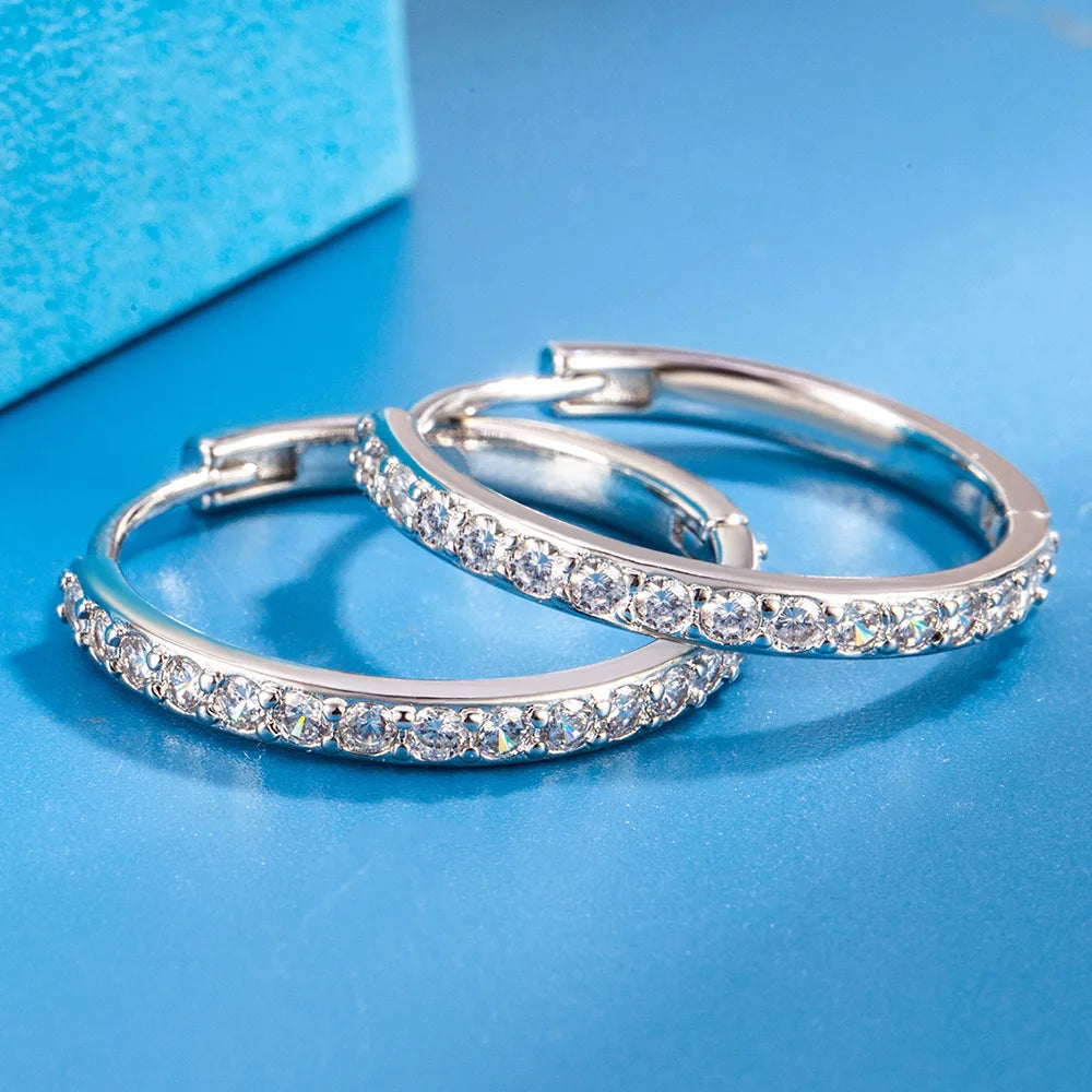 925 Sterling Silber 8/12/16/20MM Zirkon Creolen für Damen Hochzeit Verlobung Luxus Schmuck Accessoires 925