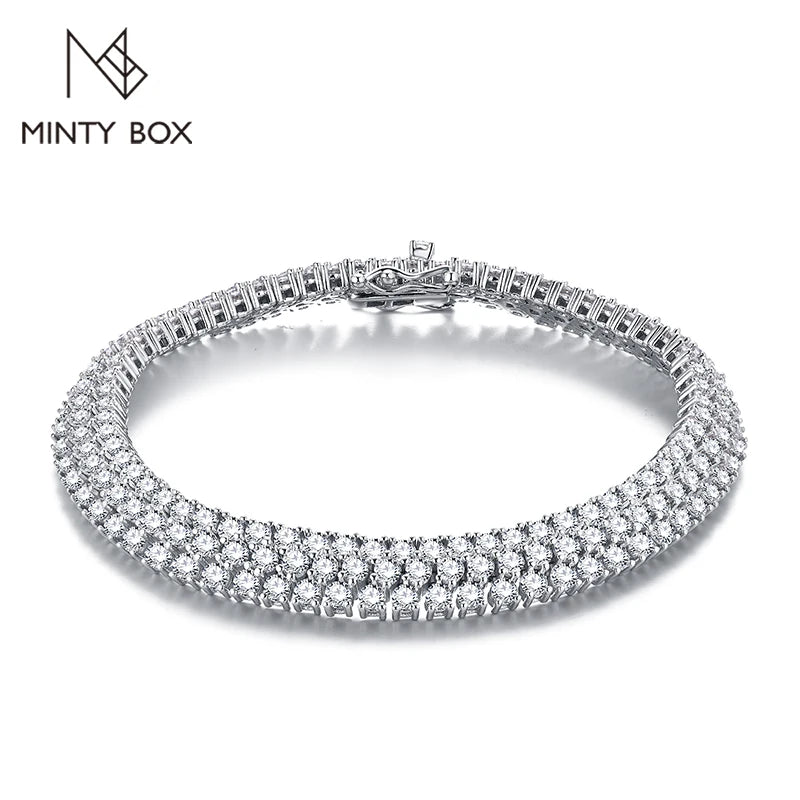 MINTYBOX S925 Sterlingsilber All Moissanite Tennisarmband für Damen D VVS1 Diamant Vergoldet Luxus Hochzeit Edler Schmuck