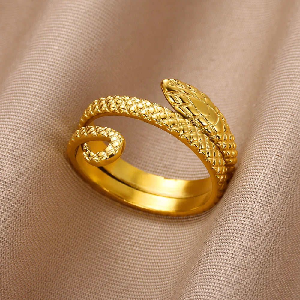 Zirkon-Schlangenringe für Damen und Herren Edelstahl Goldfarben Offener verstellbarer Ring Vintage Gothic Ästhetik Schmuck anillos mujer