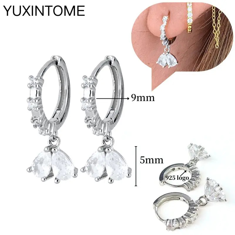 925 Sterling Silber Ohrnadel Mode Creolen Weiße Kristall Luxus Damen Silberohrringe Hochzeit Damenschmuck Geschenk