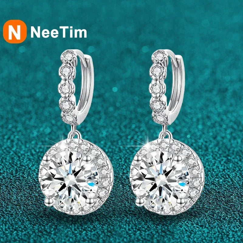 NeeTim 3 Karat Moissanit Diamant Ohrhänger für Damen, im Labor gezüchteter Diamant, 925er Sterlingsilber mit Vergoldung, Hochzeitsparty-Schmuck