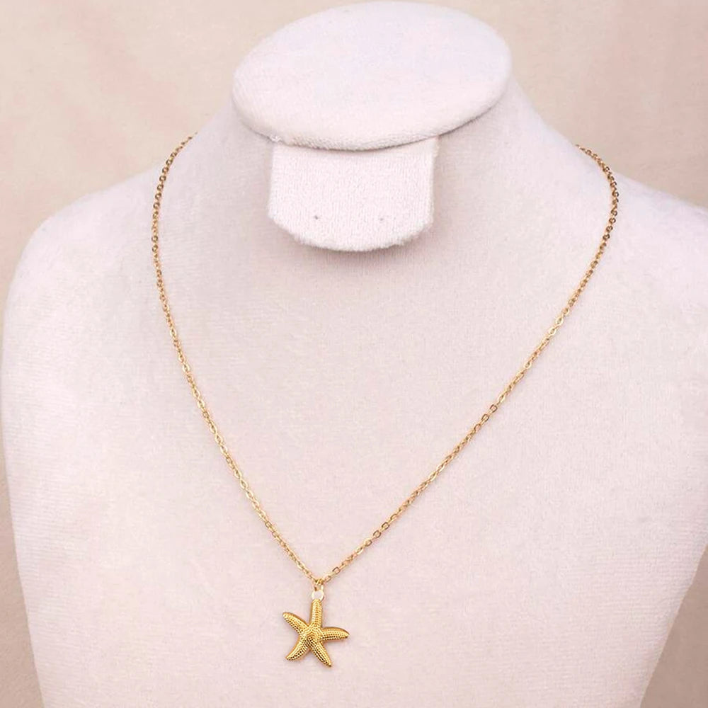 DOTIFI  Beach Wind Shell Starfish Pendant Pendant Stainless Steel Necklace Female Fashion Simple Personalized Necklace Jewelry