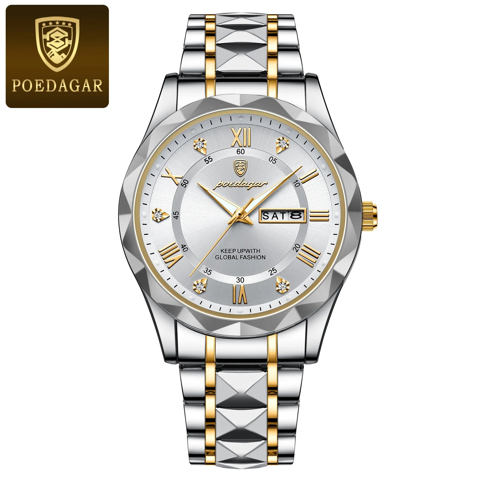 POEDAGAR Relojes de Lujo para Hombre, Impermeables de Acero Inoxidable, Luminosos, Reloj de Pulsera para Hombre, Fecha, Semana, Deportivo, Reloj de Cuarzo para Hombre, Reloj