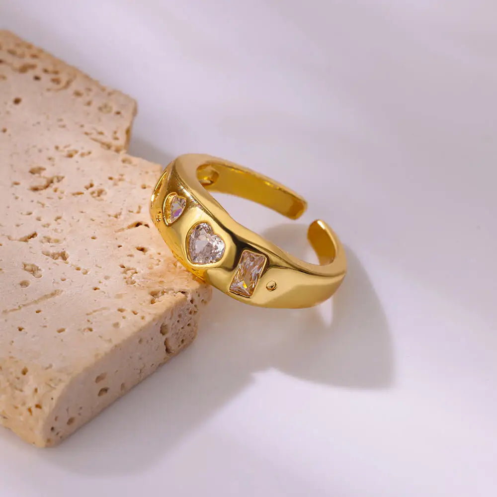 Edelstahl Herz Zirkon Ringe für Frauen Goldfarben Hochzeit Paar Ring Ästhetischer Schmuck Accessoires Geschenk anillos mujer