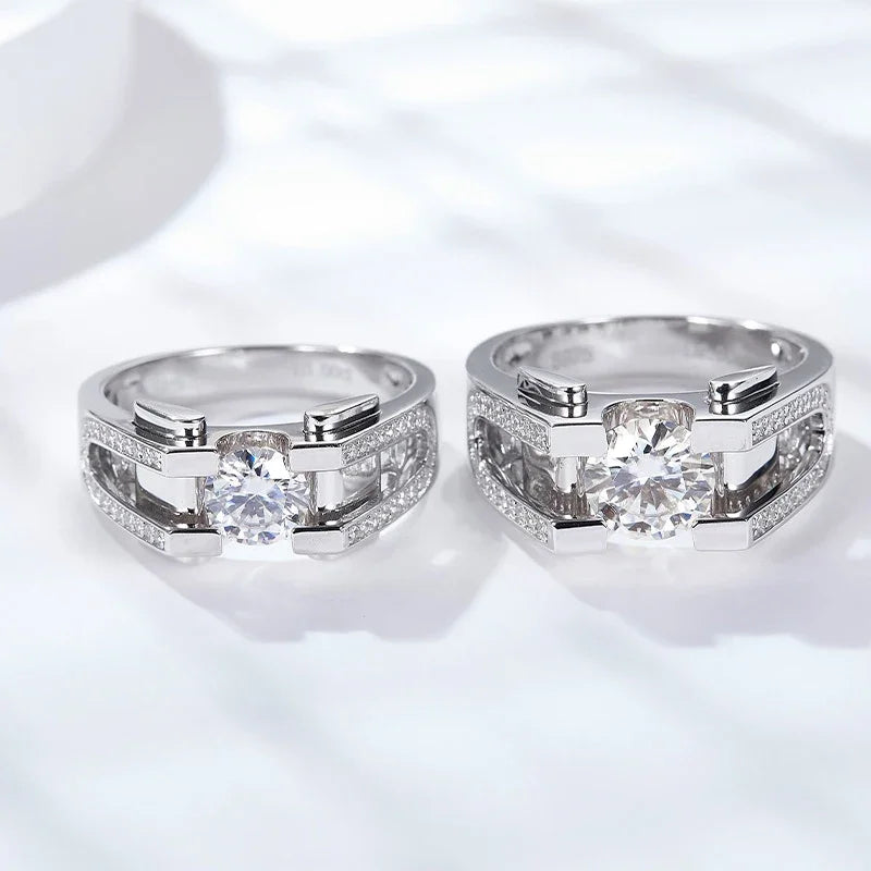 Anillo de moissanita NeeTim de 1 y 2 quilates para hombre, plata de ley 925 chapada en oro blanco, anillo de boda para hombre, joyería fina de lujo