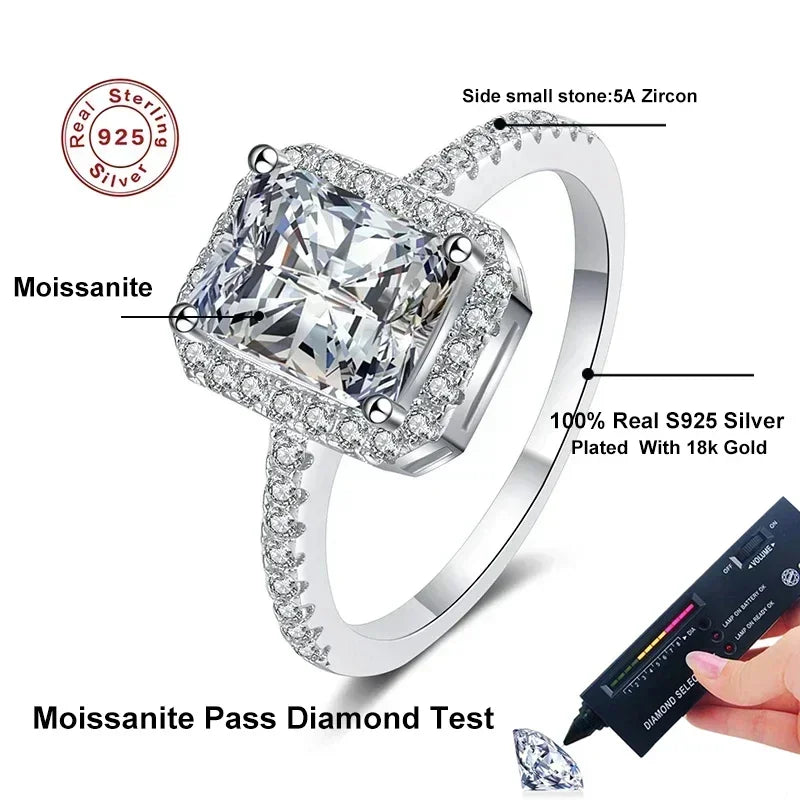 NeeTim 2 Karat Moissanit Ring für Damen Smaragd Radiant Schliff Diamant Sterling Silber 925 mit 18K vergoldetem Hochzeitsband