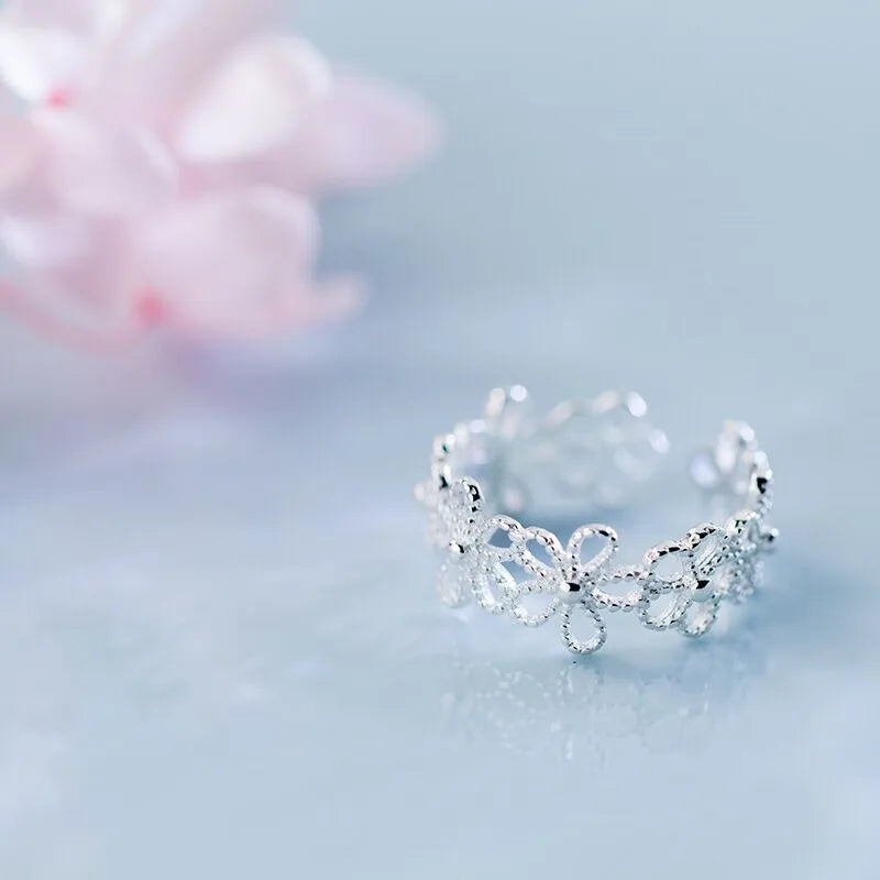 Neu in 925er Sterlingsilber Hohle Blumen verstellbare Ringe für Frauen Verlobung Damenringe Vintage Luxus Schmuck