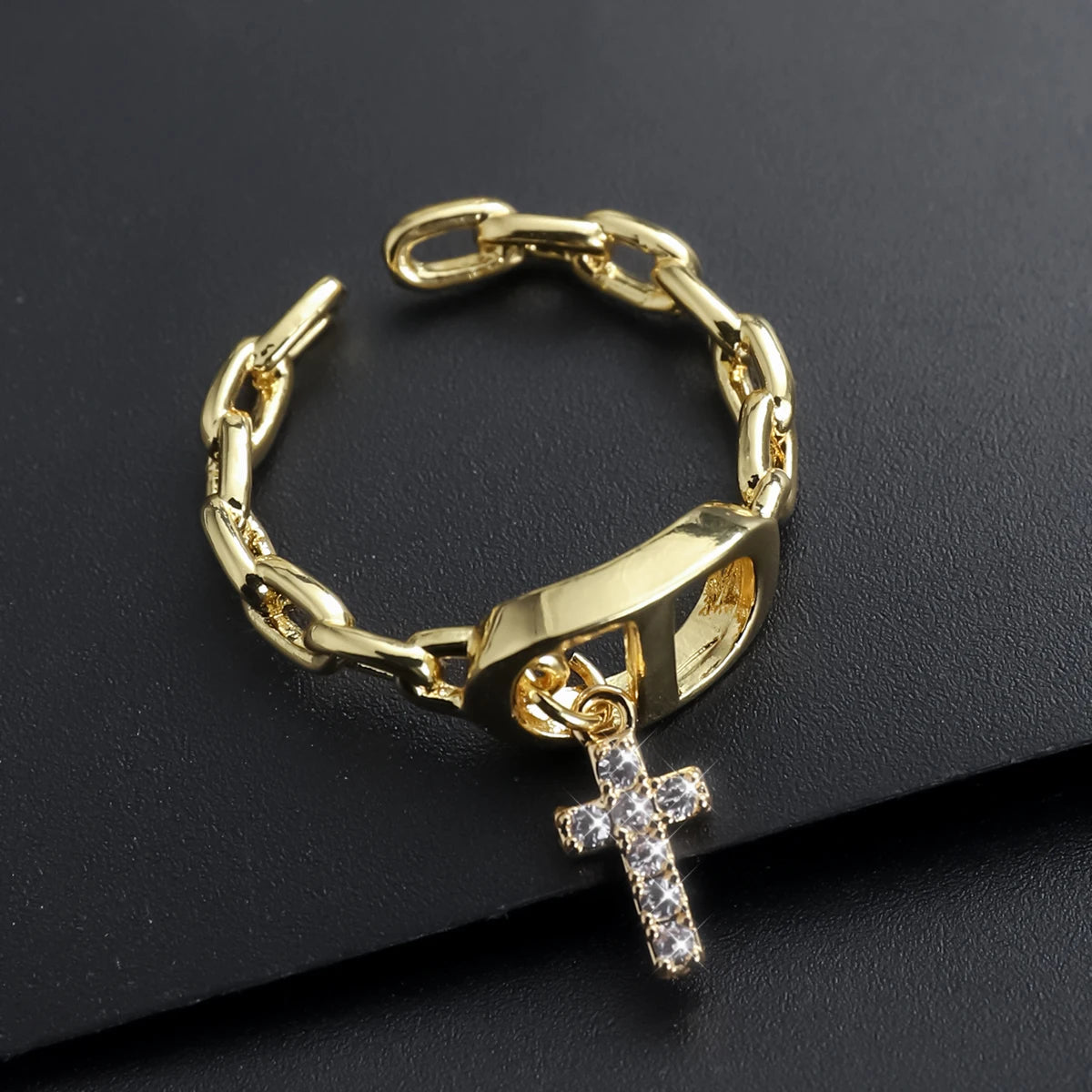 Stern Diamant Buchstaben CD Ring Nische Design Anhänger Trendiger Alltag Vielseitiger Damenring Neu Offener Verstellbarer Ring