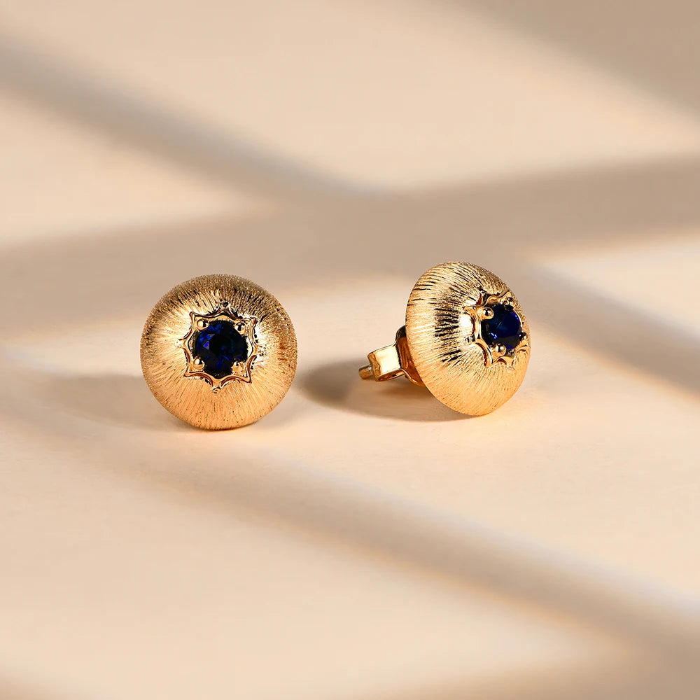 MINTYBOX Lab Pendientes de Botón de Zafiro para Mujer de Plata de Ley S925 Vintage Redondos Boda Lujo Compromiso Joyería Fina