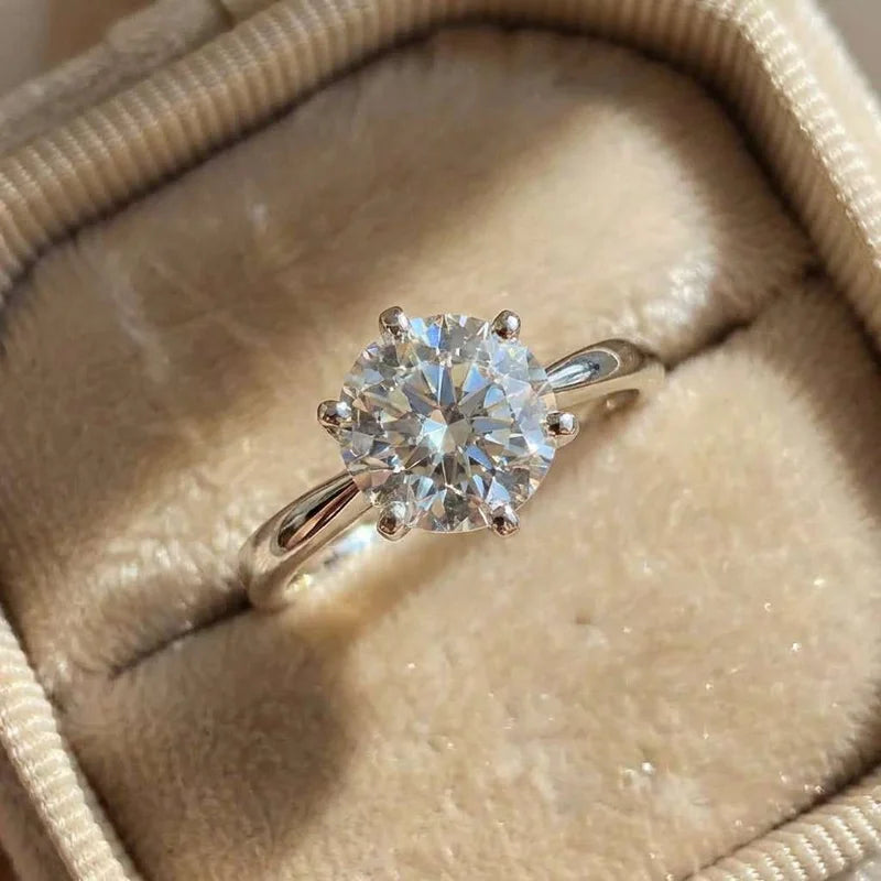 925 Sterling Silber Sechs-Krappenfassung Cubic Zirkonia Ehering für Frauen Einfache Elegante Verlobungsringe Geschenk Modeschmuck