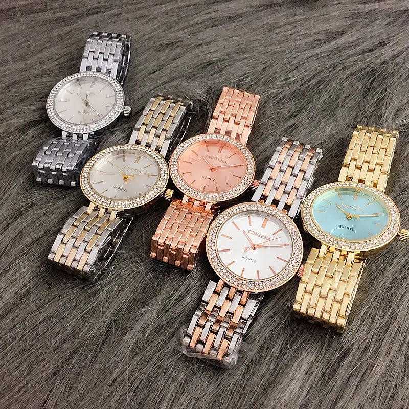 Luxus Strass-Uhr Top-Marke Damenuhren Mode Gold Damenuhren Edelstahl Damenuhr Uhr Geschenke für Frauen