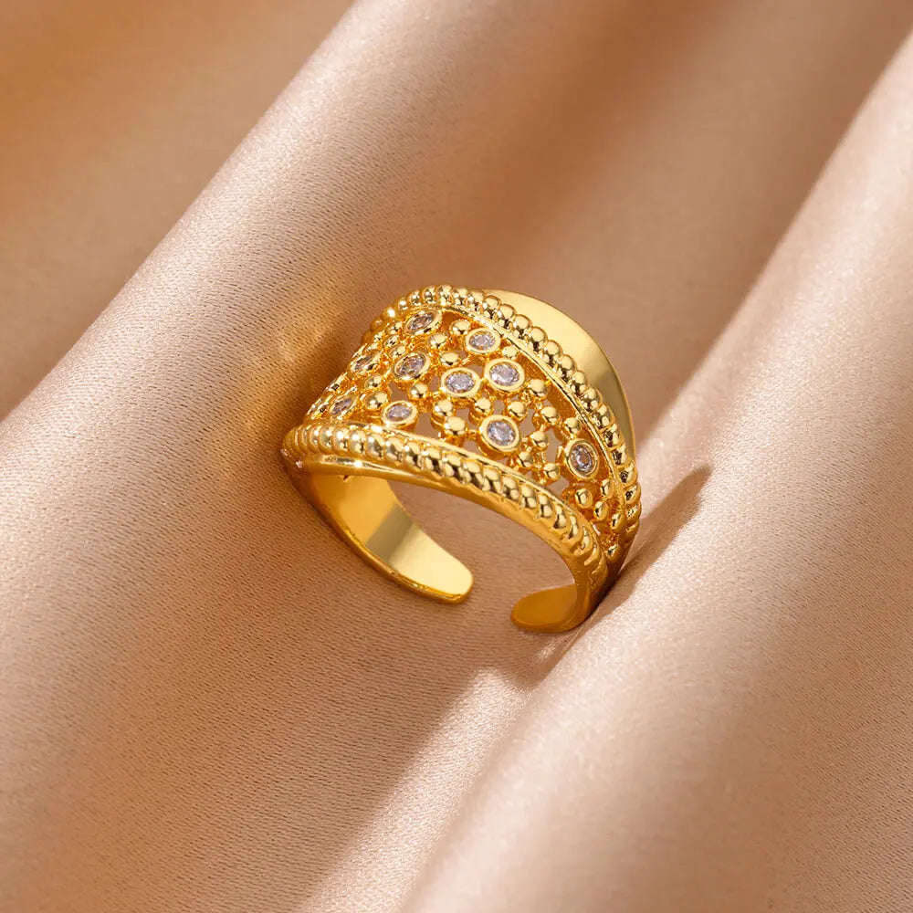 Zirkon geometrische Ringe für Frauen Luxus Edelstahl Gold Farbe Offener Ring Trendige Hochzeit Party Ästhetischer Schmuck Geschenk Femme
