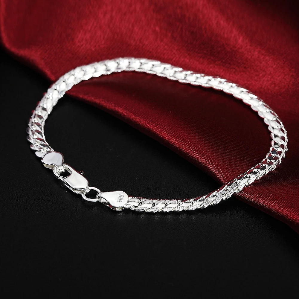 URBABY 925 Sterling Silber 2-teiliges 6MM durchgängiges seitliches Ketten-Halsketten-Armband für Damen Herren Modeschmuck-Sets Hochzeitsgeschenk