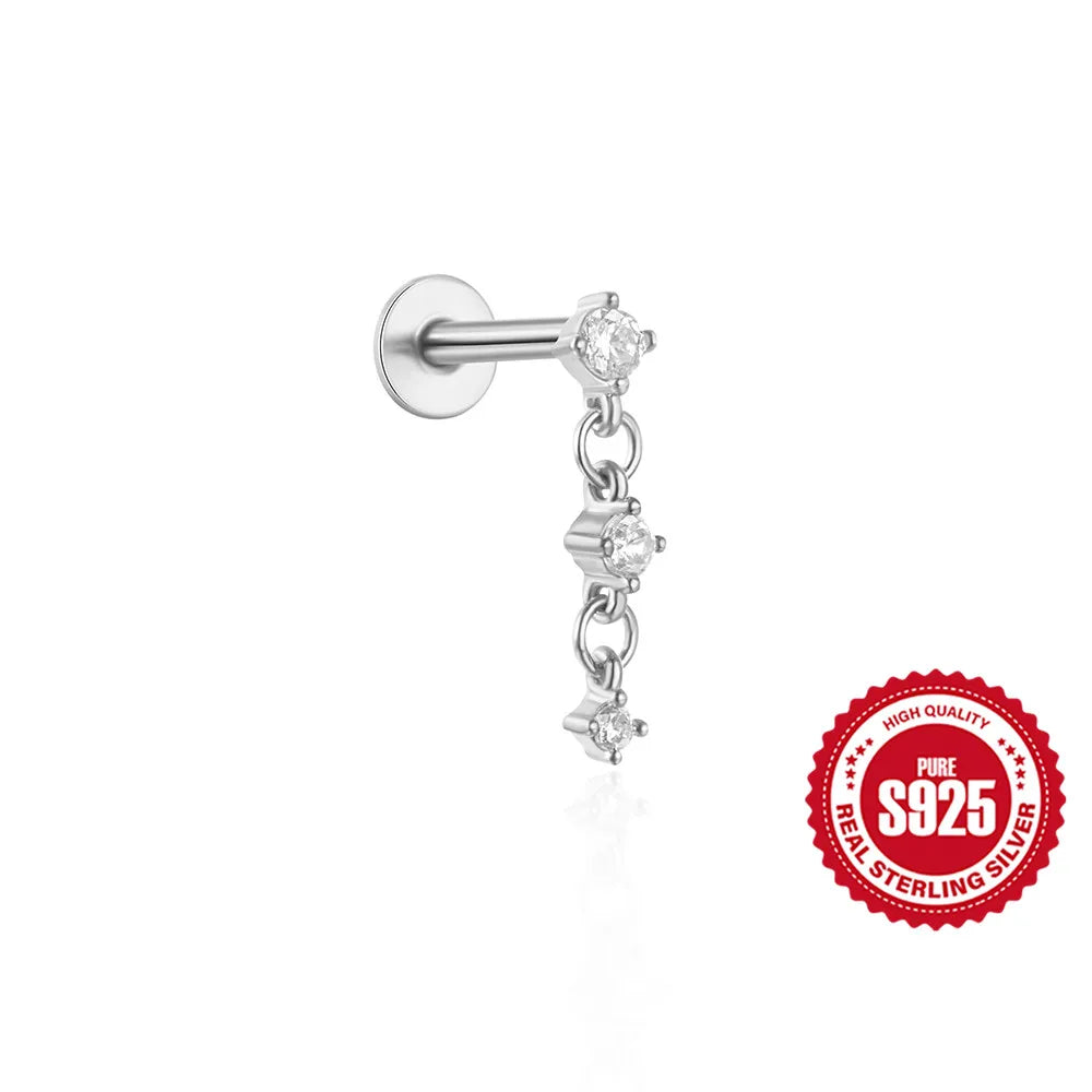 CANNER 1PC Vier-Punkt-Stern Mond Quaste Lotus Knorpel Spirale Piercing 925 Sterlingsilber Ohrstecker Für Frauen Ins Ohrring